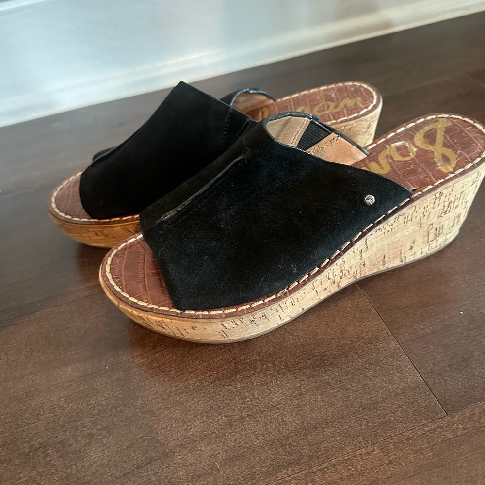 Sam Edelman Black Cork Wedge Sandals